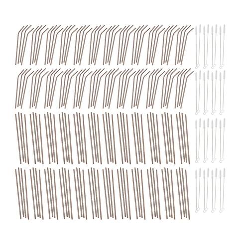 Mind Reader Steel Reusable Straight/Curved Straws (Rose Gold, 192-Pk)