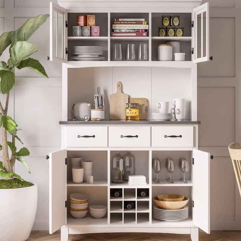 Homestyles Buffet Of Buffets Off-White Wood Buffet with Hutch - 44" x 17" x 72"