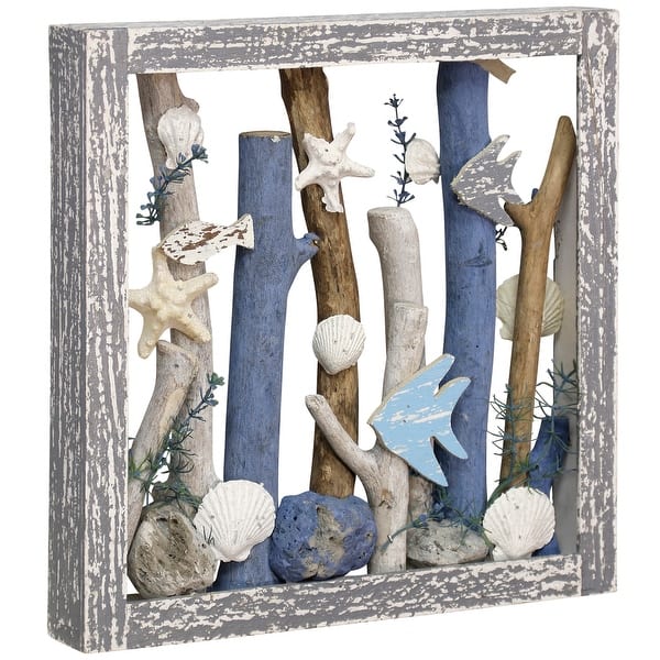 StyleCraft Sea Dive Ocean Shells, Fish, and Wood in 14-inch Frame - Bed ...