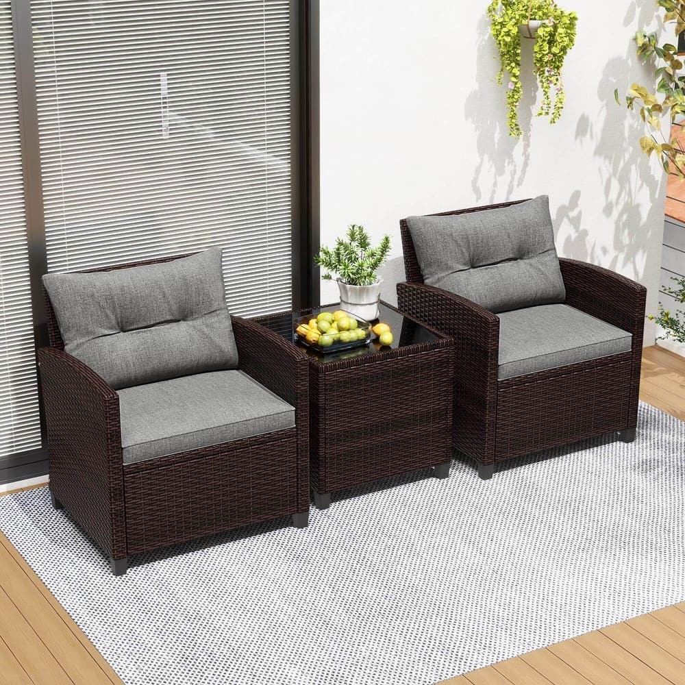 Costway 3PCS Patio Rattan Furniture Set Cushioned Conversation Set - See Details
