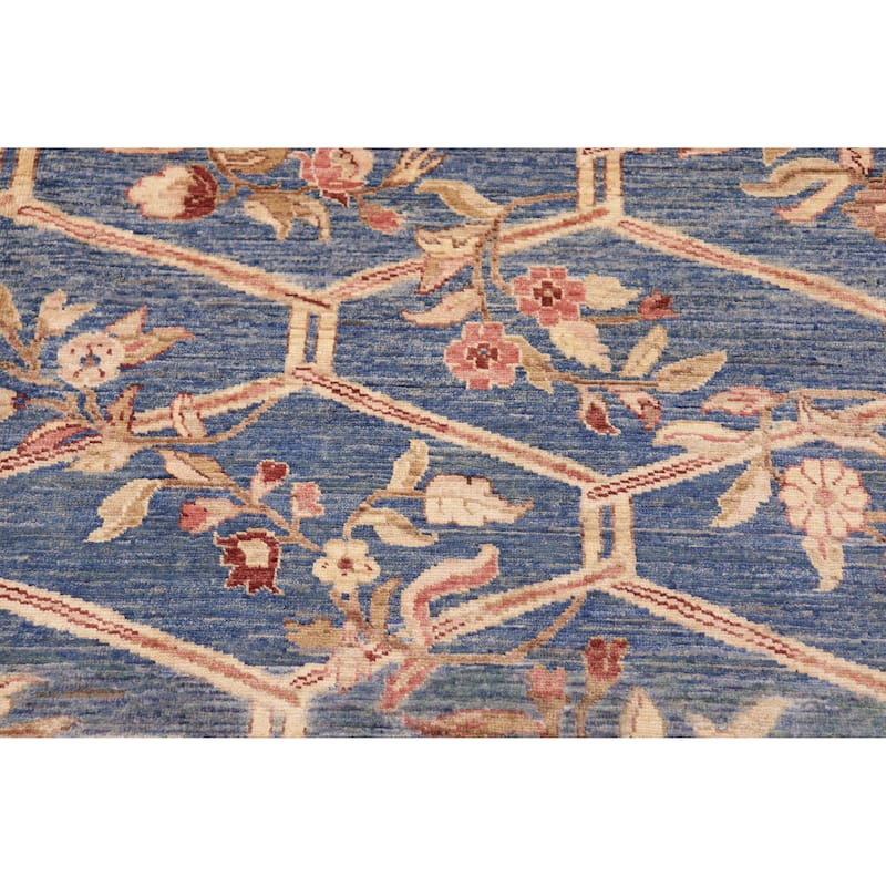 Hexagonal Trellis Floral Hand-Knotted Wool Area Rug