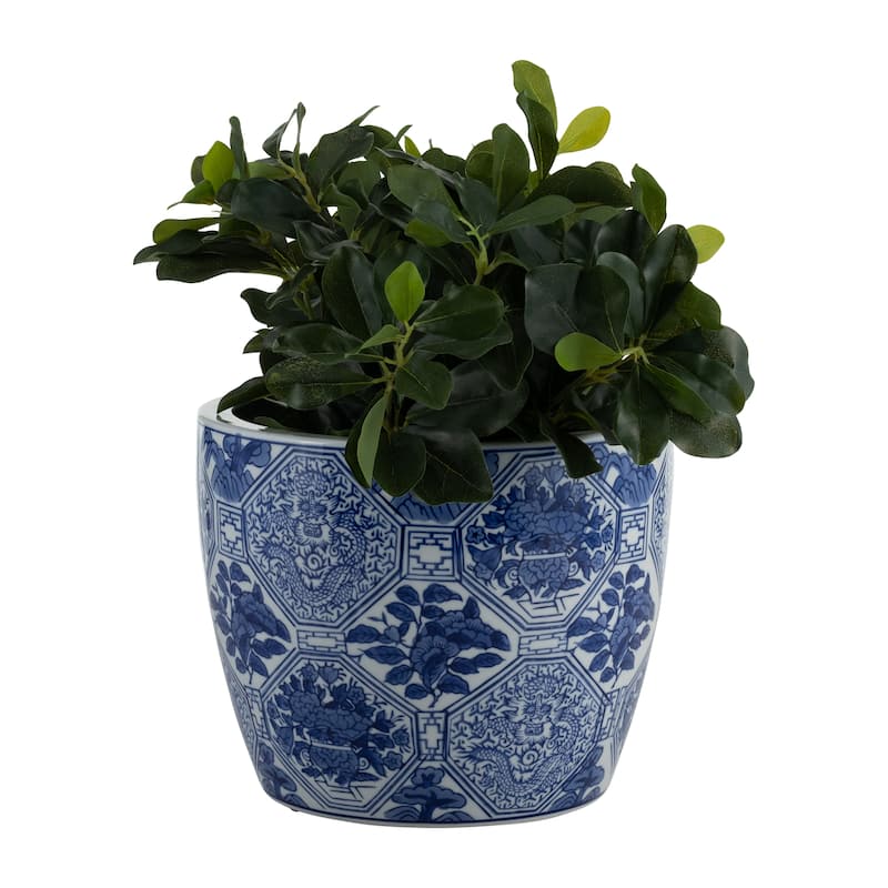 Set of 3 Ceramic Planters Contemporary Vintage Style Blue and White Planters with Chinoiserie Style Design for Home or