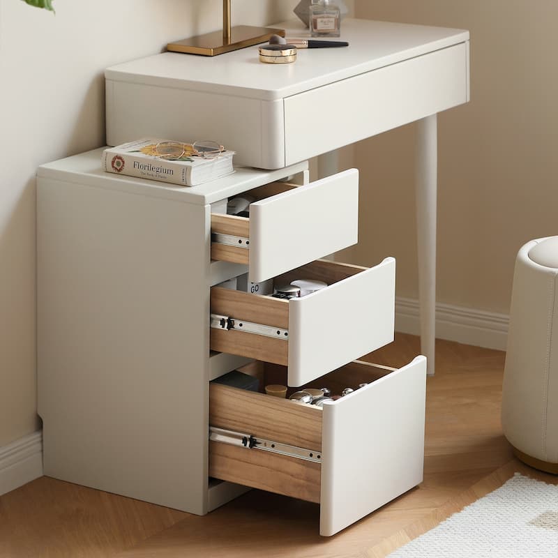 Christopher Knight Home - Claire Solid Wood Vanity Table with Storage Drawers and Matching Stool, Compact 80cm Design