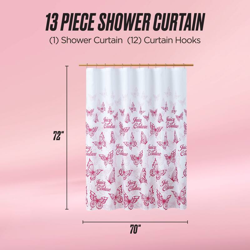 Juicy Couture 13-Piece Shower Curtain and Hooks Set