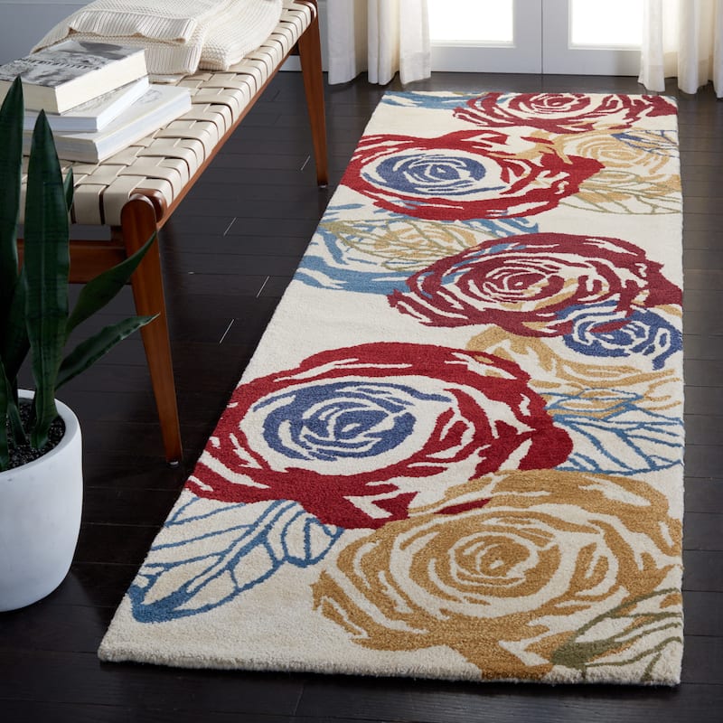 SAFAVIEH Handmade Soho Ivka N.Z. Wool Rug - 2'6" x 8' Runner - Ivory/Multi