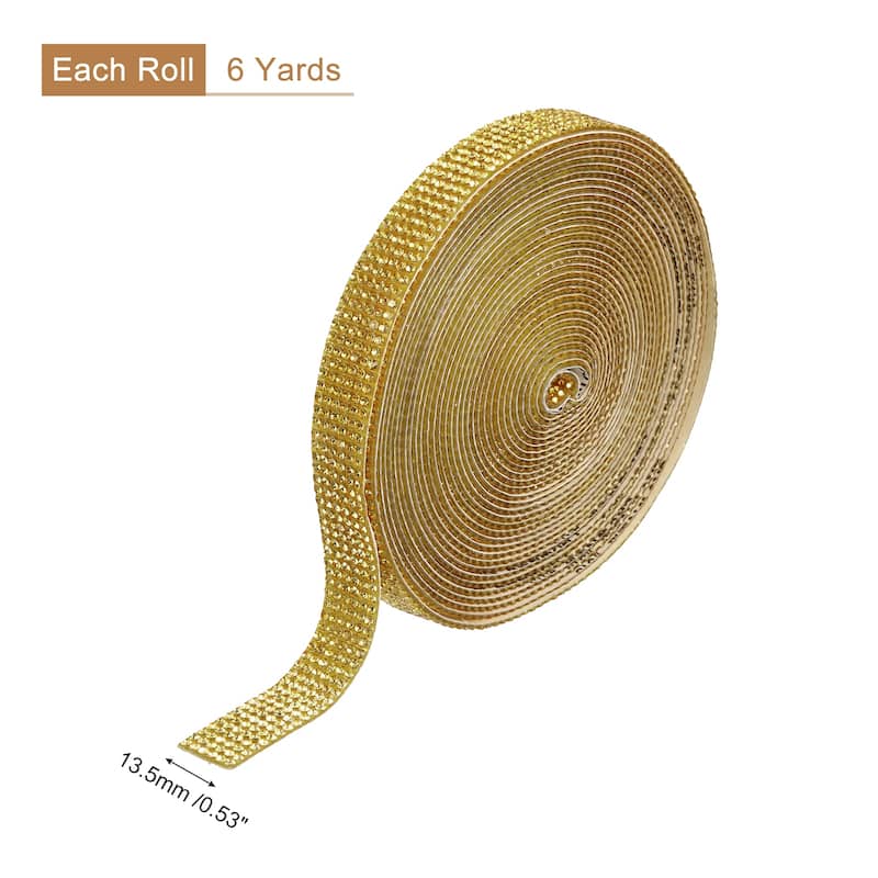 Self Adhesive Rhinestone Strips, Crystal Rhinestone Ribbon - Gold - 6 yards x 0.53 inch