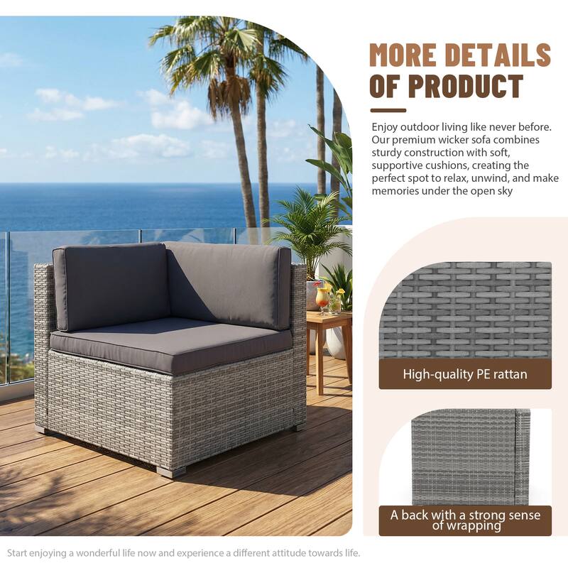 Outdoor Wicker Sectional Sofa 8-Piece Set with Fire Pit Table