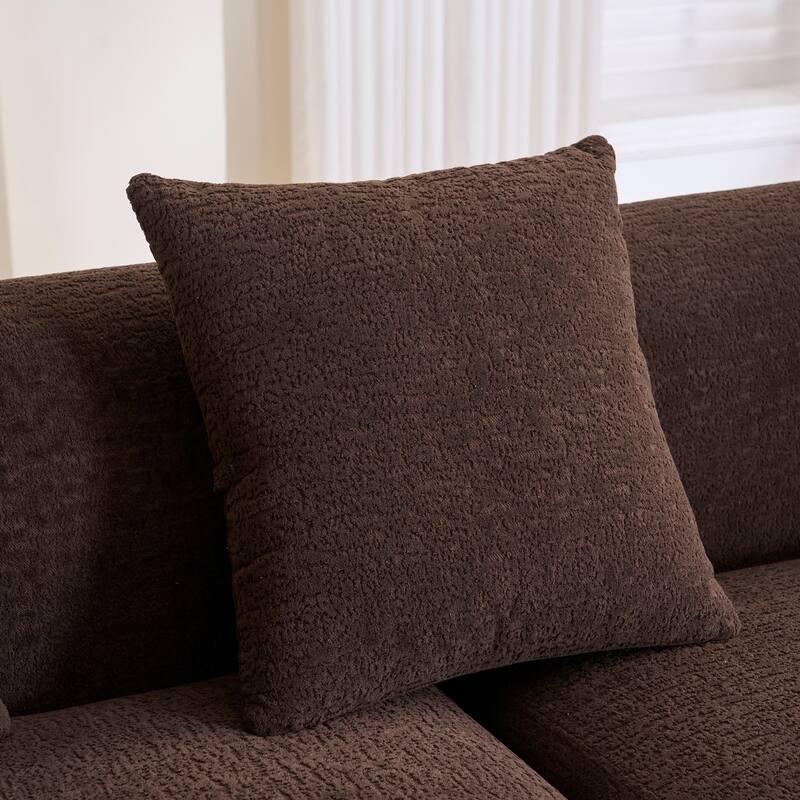 Modern Plush Gray Chenille L-Shaped Sectional Sofa with Curved Chaise