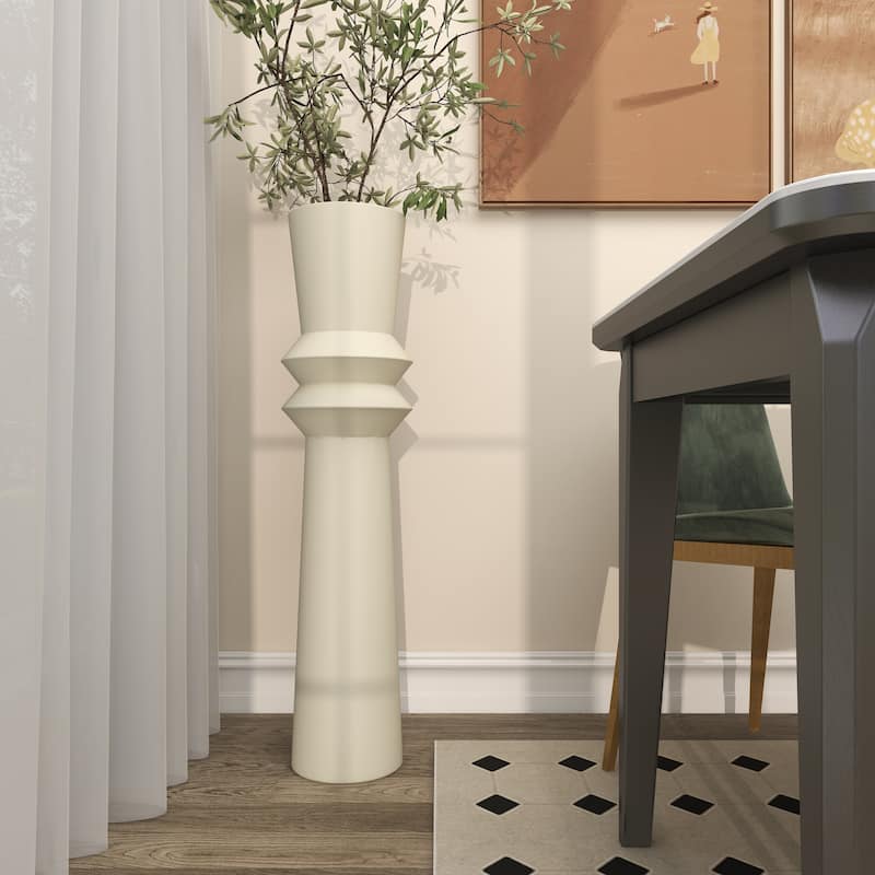 Metal Tall Art Deco Fluted Floor Decorative Vase - Black or Cream - Roche River Decor