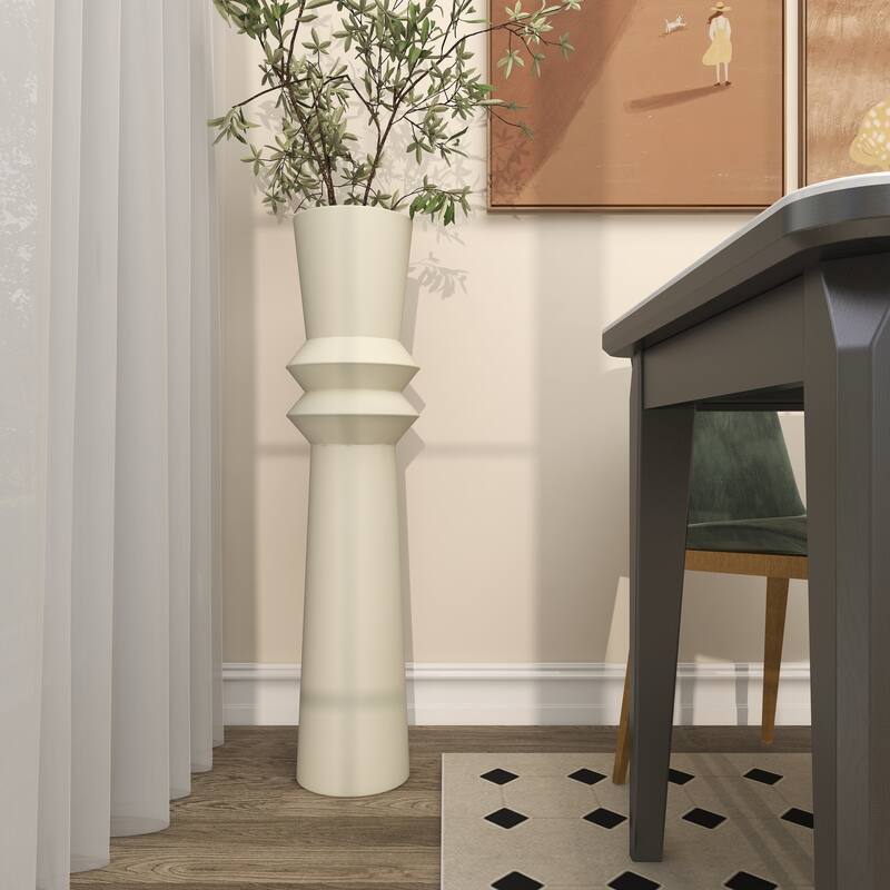 The Novogratz Cream Metal Tall Art Deco Fluted Floor Vase