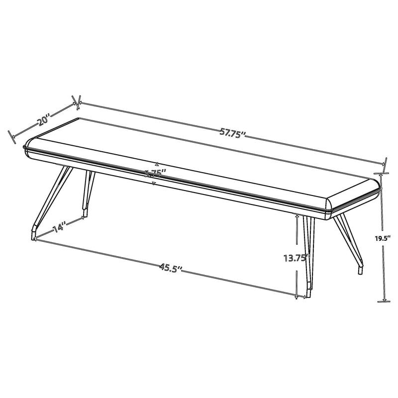Donne Dining Bench, Taupe Brown and Foam Cushion, Metal Legs, 58 Inch