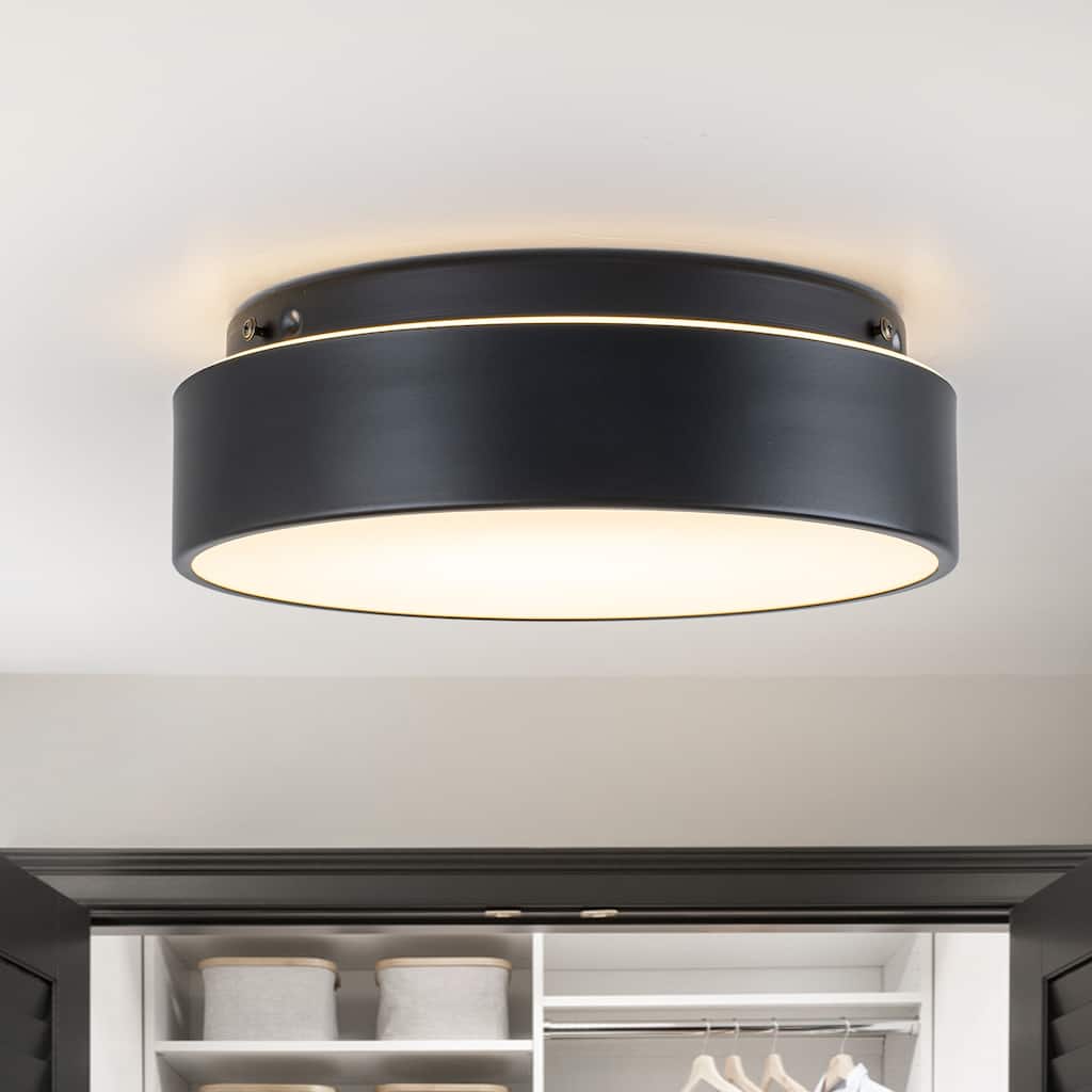 Dimmable LED Flush Mount Ceiling Light with 5-Color Temperature Selectable - 11.4 in W × 3.7 in H