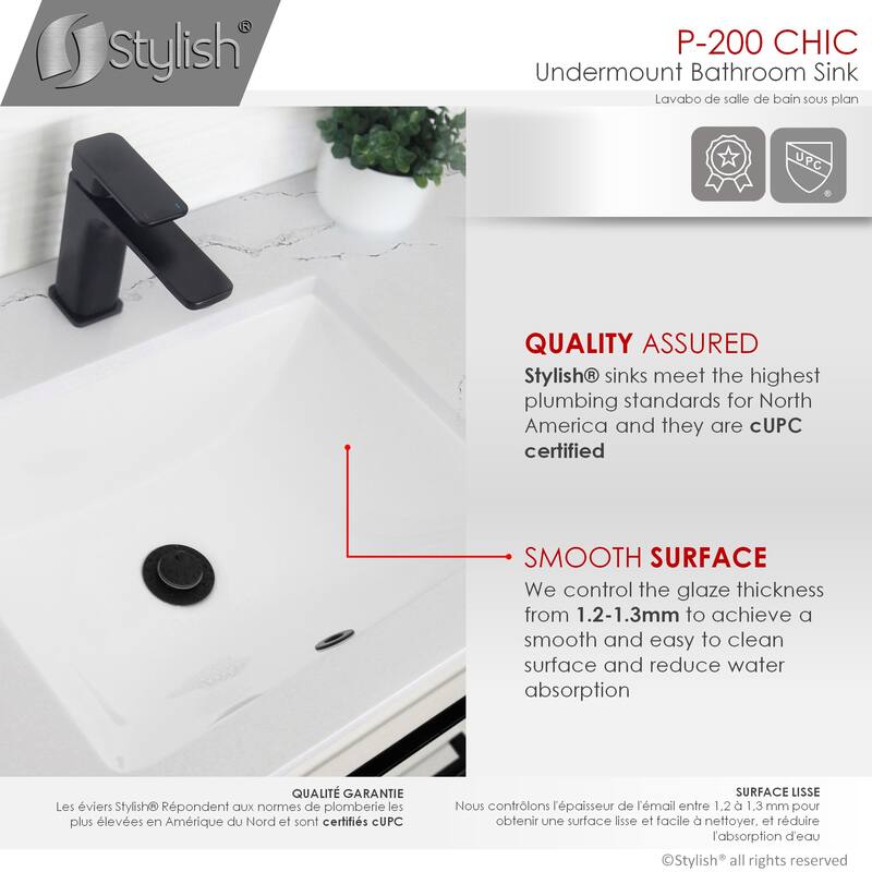 STYLISH 20.75" W x 15.5" D White Rectangular Undermount Bathroom Sink Set of 2 - White