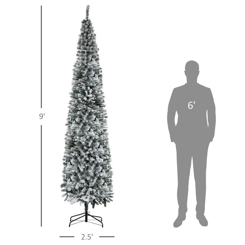 HOMCOM Unlit Snow-Flocked Slim Tree - Realistic Branches - Green