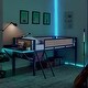 preview thumbnail 10 of 18, Metal Loft Bed with Rectangular Desk, Rattan LED Loft Bed Frame with Storage Shelves and Hanging Storage Compartments