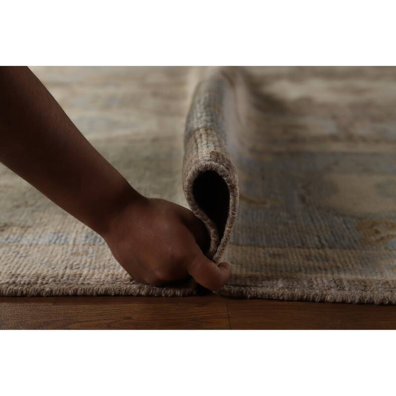 Hand Knotted Oriental 100% Wool Carpet Transitional All-Over Brown Oushak Area Rug - 11' 10'' X 9' 2''