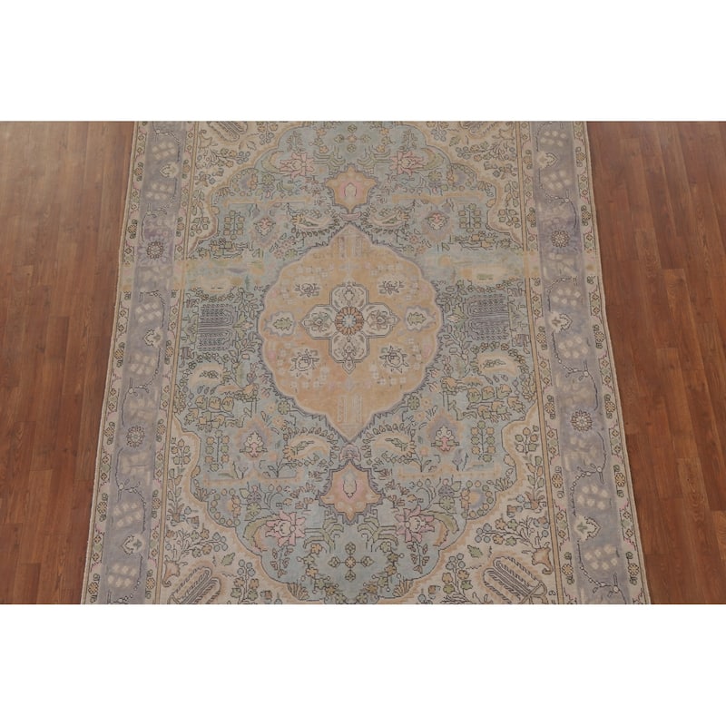 Antique Distressed Tabriz Persian Rug Home Decor Handmade Wool Carpet - 6'5" x 9'7"
