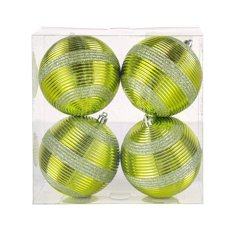 National Tree Company 4-Piece Shatterproof Swirling Lime Green Ornaments - 4 in