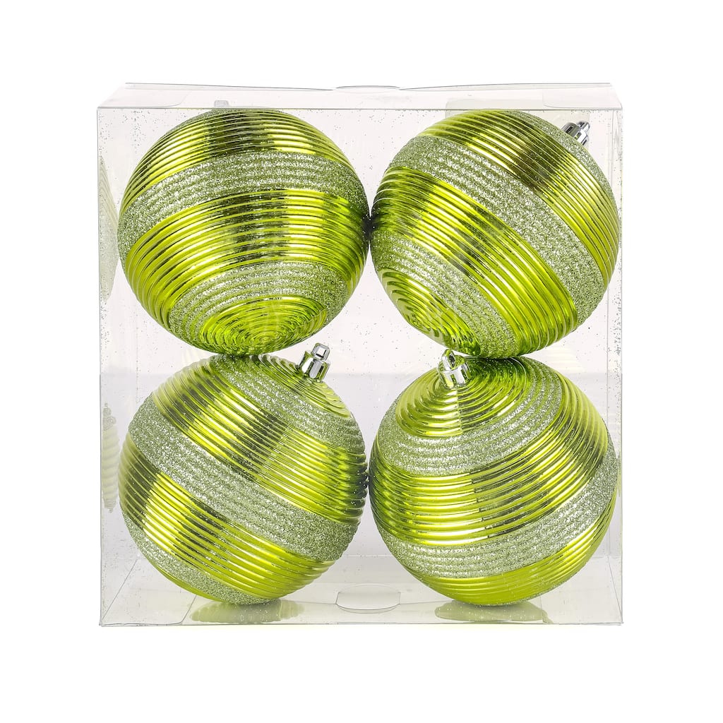 National Tree Company 4-Piece Shatterproof Swirling Lime Green Ornaments - 4 in