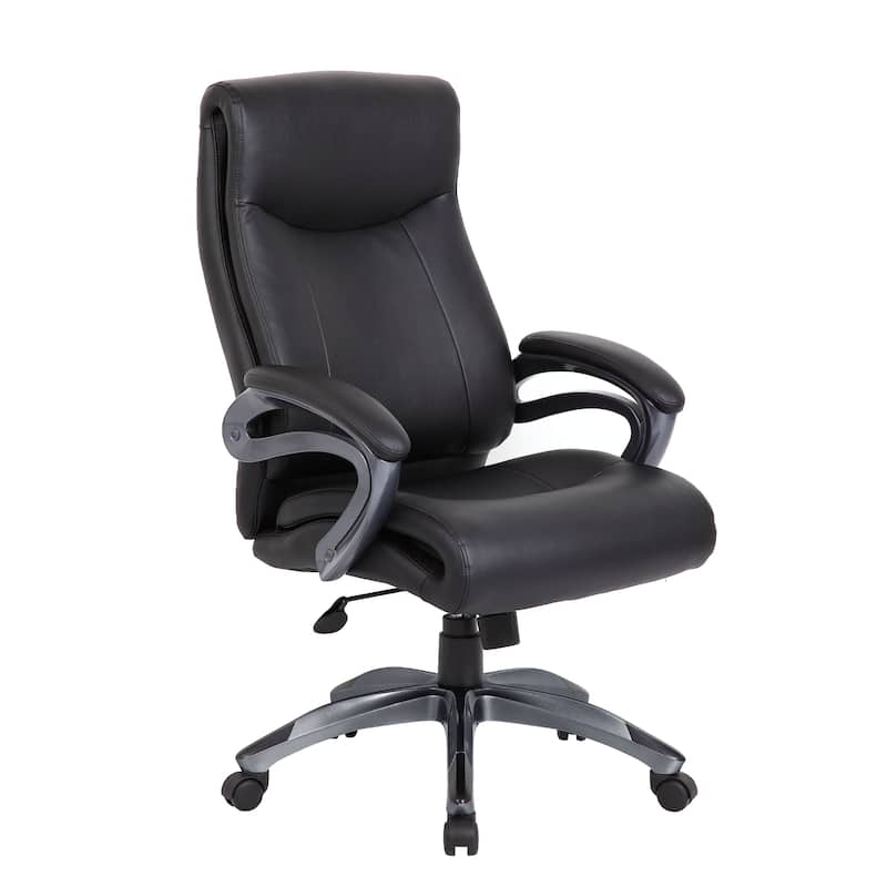 Sian Rolling Executive Chair with Dark Gray Finish, Black Faux Leather