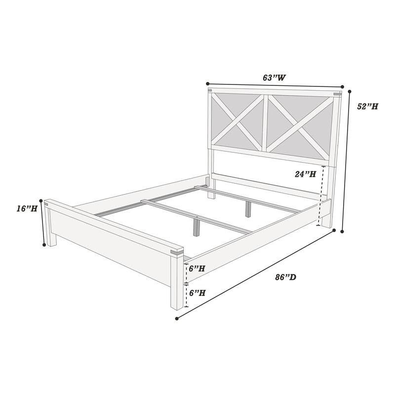 Queen Size Wood Panel Bed with X-Design Headboard and Rustic Contemporary Style