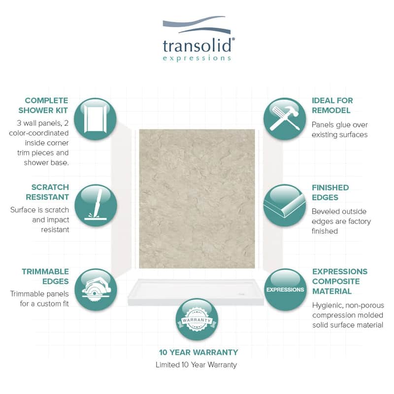 Transolid Expressions 60-in X 32-in X 72-in Glue to Wall Shower Kit - 32" x 60" x 72"