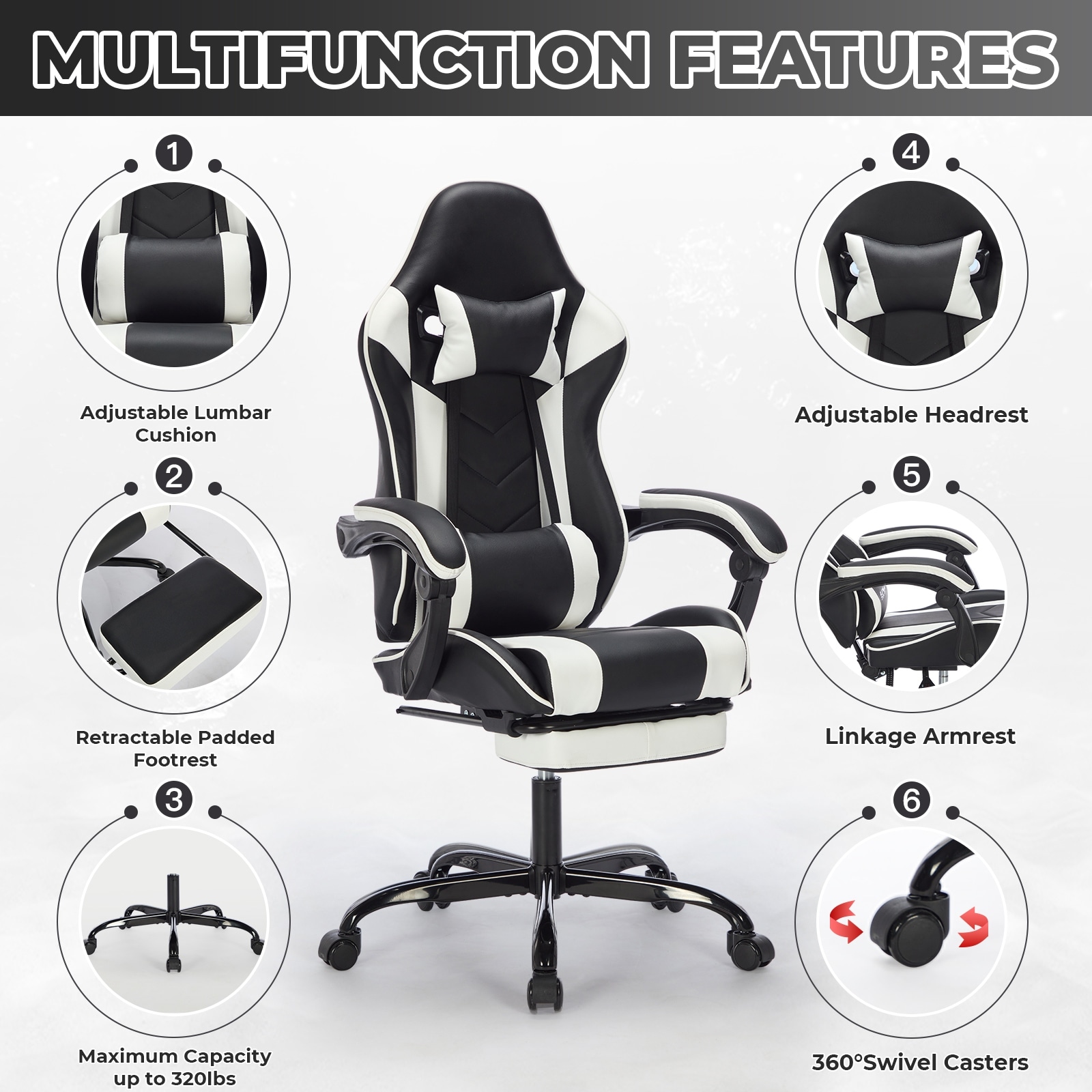 Gaming Chair With Footrest Ergonomic Computer Chair Headrest Lumbar Support Adjustable