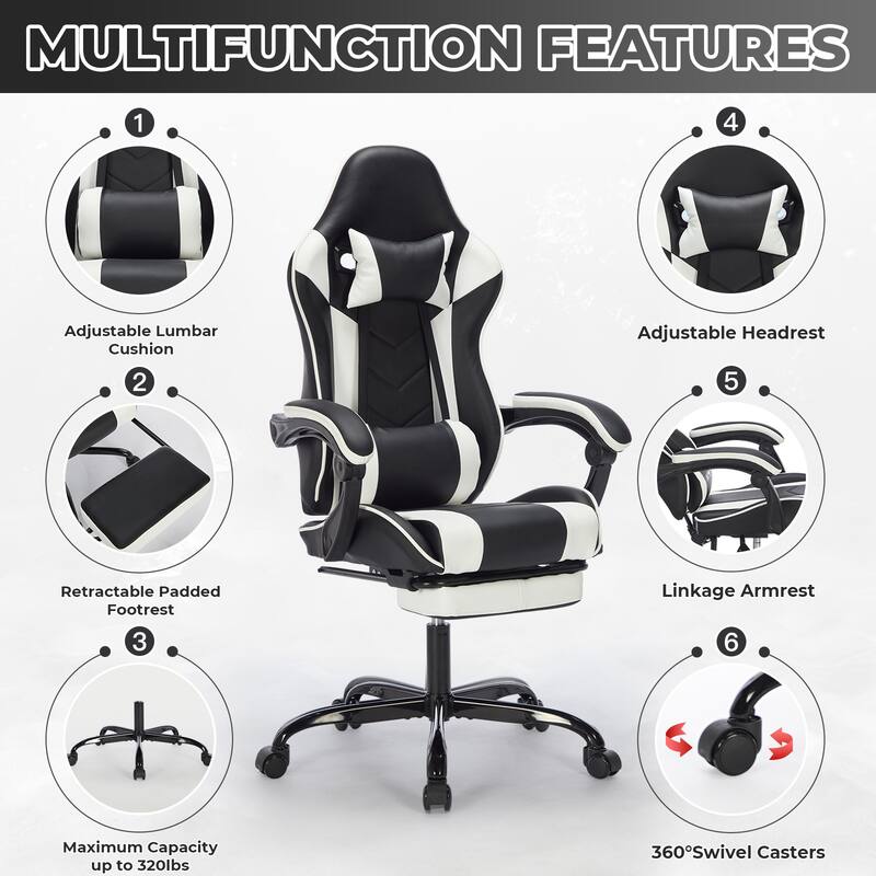 Gaming Chair with Footrest, Ergonomic Computer Chair with Headrest and Lumbar Support, Breathable Material Height Game Chairs