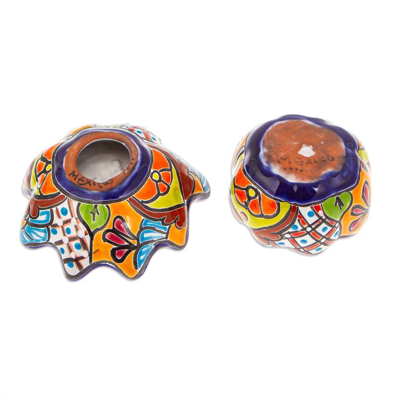 Novica Handmade Talavera Eden In Indigo Ceramic Flower Pot