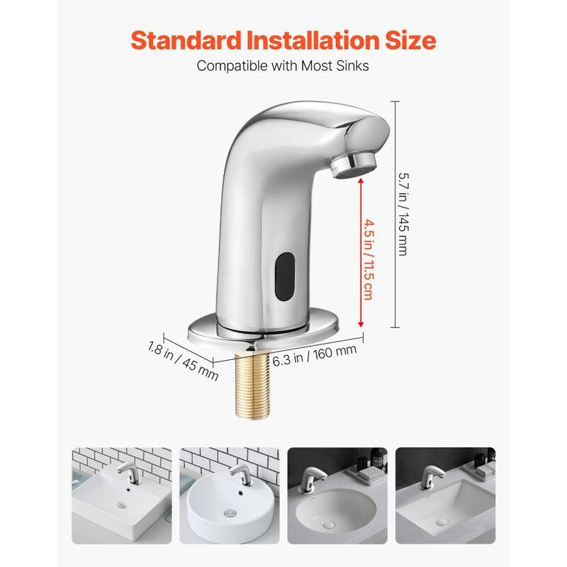 Silver Chrome Plated Touchless Bathroom Faucet with Infrared Sensor and Easy Installation - 6.3 x 1.8 x 5.7 in