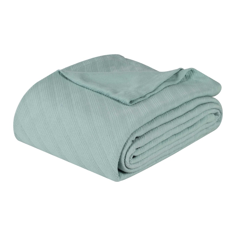 Superior Milan Cotton Textured Striped Lightweight Woven Blanket - King - Aqua