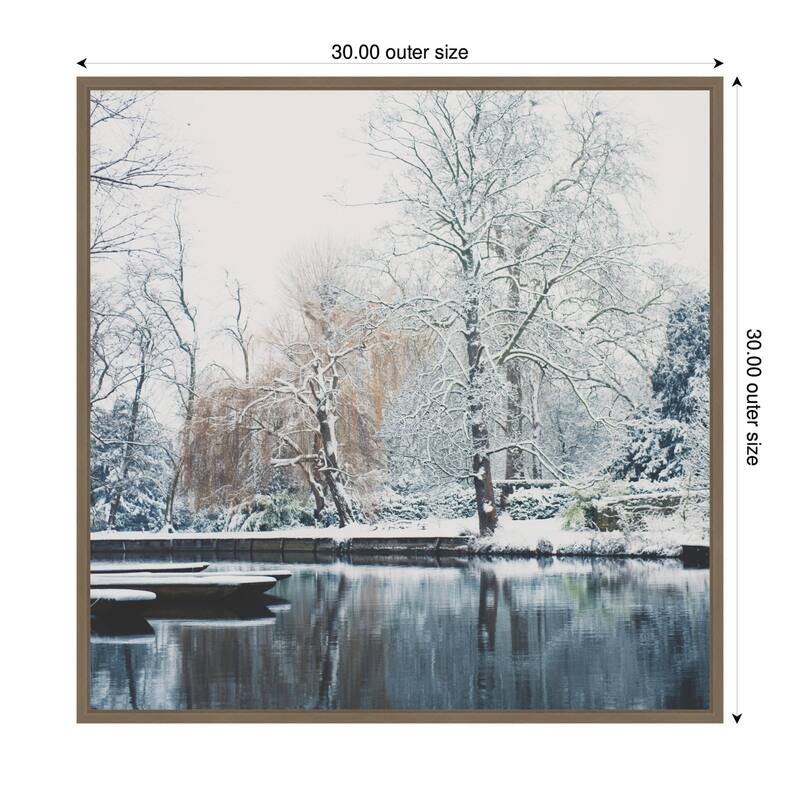 Kate and Laurel Sylvie Framed Canvas Snow Covered Punts on the River Cam by Laura Evans