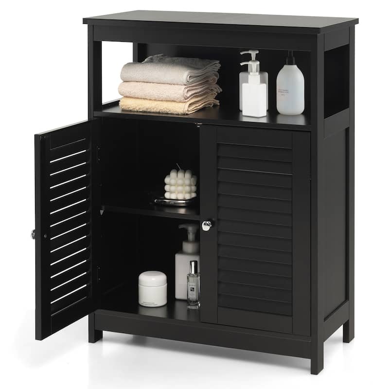 Bathroom Floor Cabinet Wooden Freestanding Storage Cabinet - Black