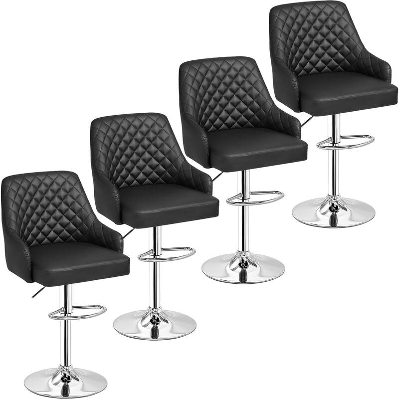 Javlergo 4-Pack Adjustable Bar Stools 24.4" to 32.7" Height Range with Footrest & Diamond Quilted Half-Back Counter Stools Set