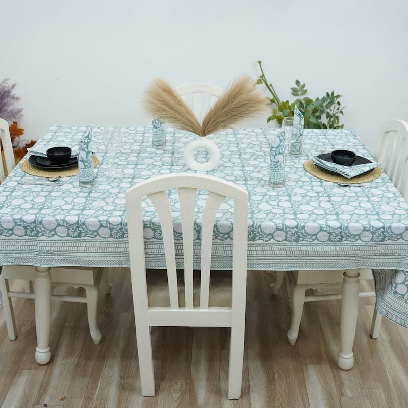 Fabdivine Floral Cotton Table Cover or Cloth Handmade Block Print for Dining & Home Décor Accent