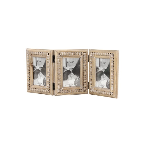 Natural Wood 3 Photo Folding Picture Frame w Decorative Wood Bead. Opens flyout.
