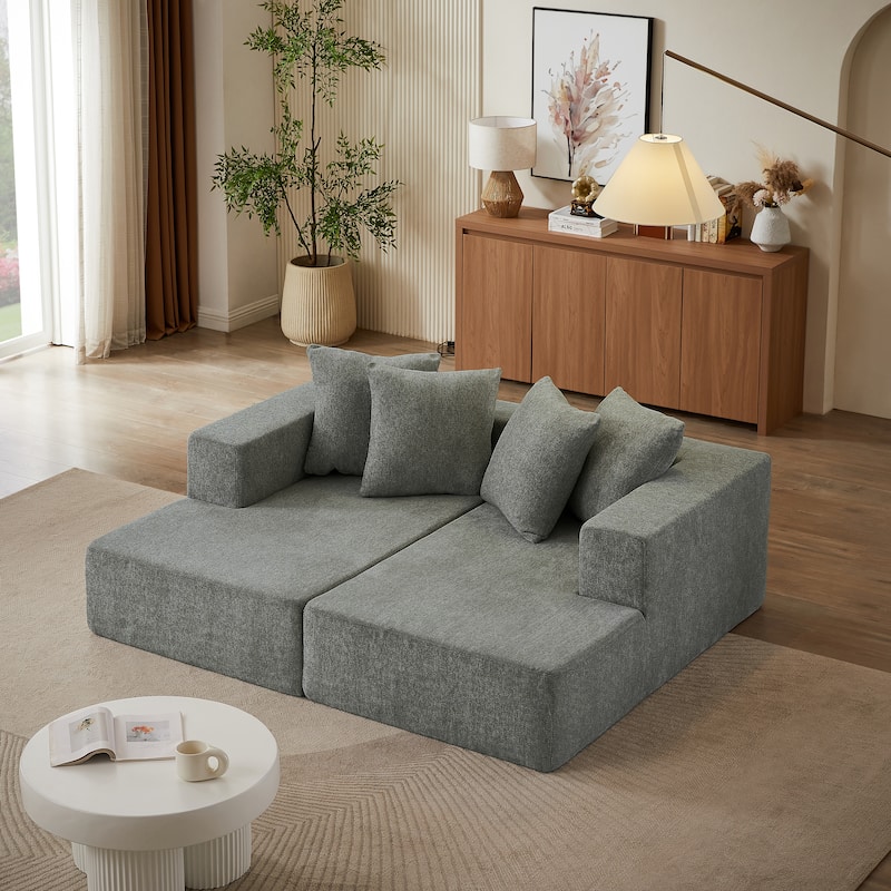 74" Chenille Sectional Sofa with Chaise & Plush Seating