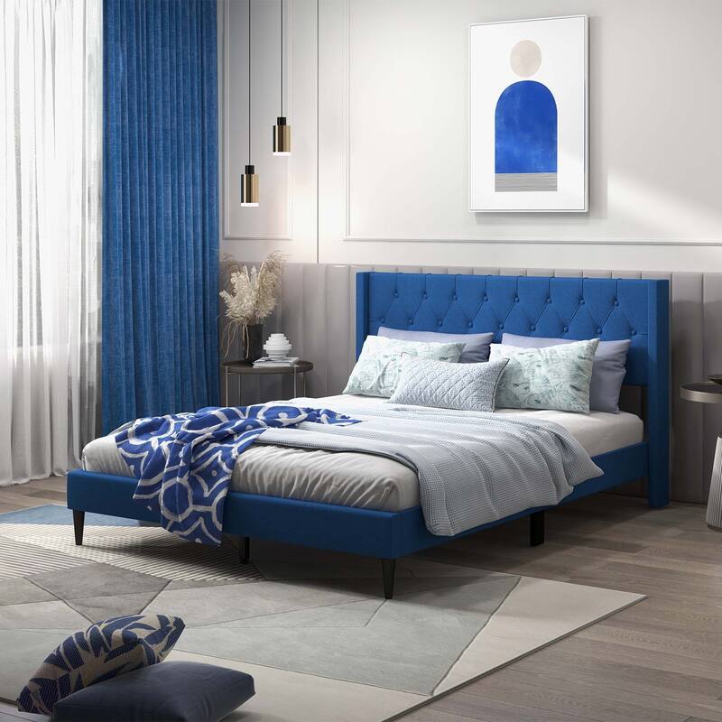 Costway Queen Size Upholstered Platform Bed with Button Tufted