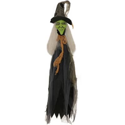 Haunted Hill Farm 2.5-ft. Staked Witch, Indoor/Covered Outdoor Halloween Decoration, LED Red Eyes, Battery-Operated
