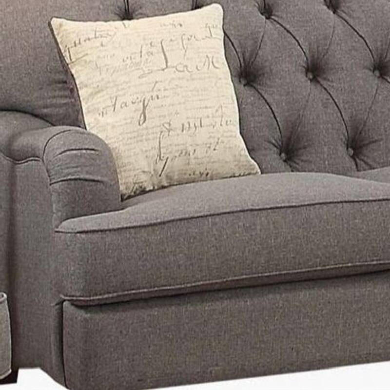 HomeRoots 61" Dark Gray And Brown Linen Curved Loveseat and Toss Pillows