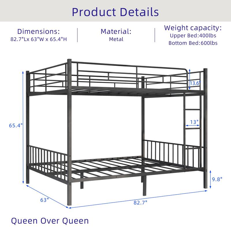 Bunk Bed Frame with Ladder and Guardrail, White Black Optional