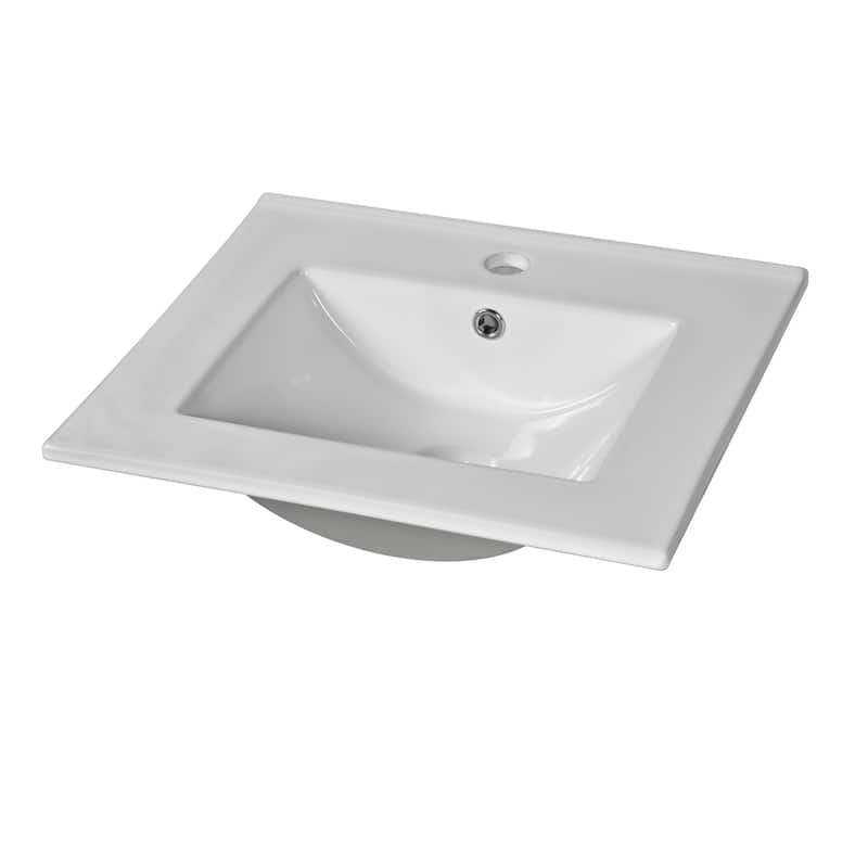 Freestanding 20" Bathroom Cabinet with Ceramic Basin, Undermount Sink, Door Rack & Faux Drawer Design