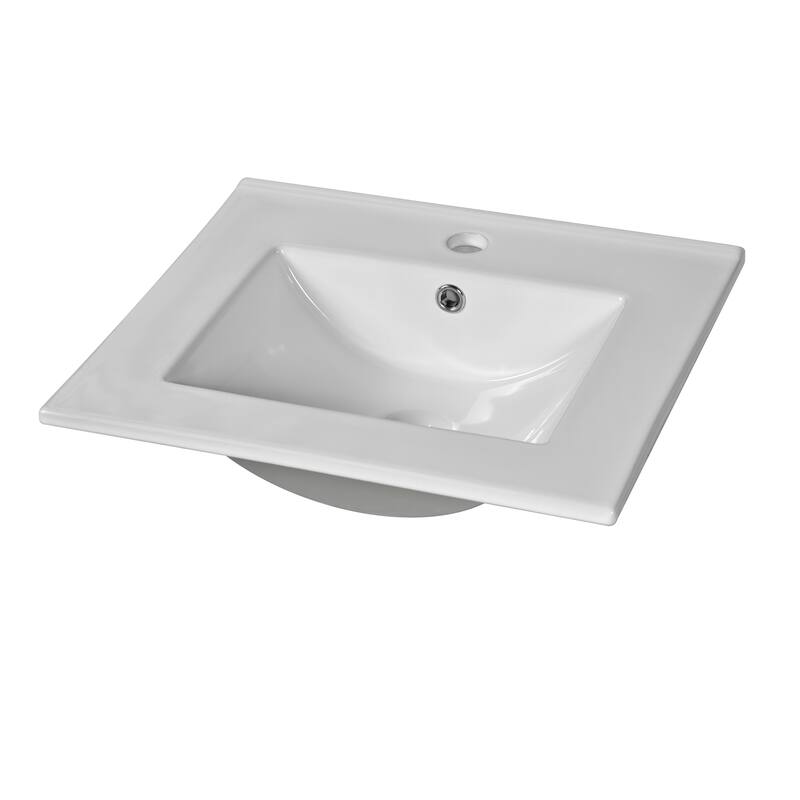 GDFStudio - Lisa Wood & Ceramic 20" Bathroom Vanity with Sink, Soft-Close Door & Storage Rack