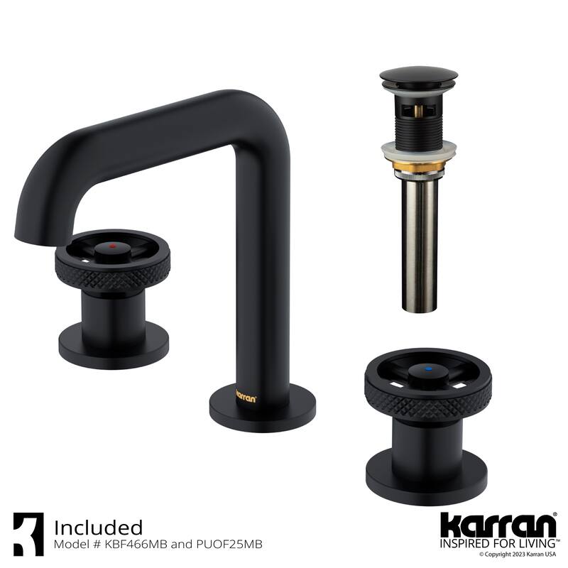 Karran Tryst KBF466 Wheel 2-Handle Three Hole Widespread Bathroom Faucet with Matching Pop-up Drain - Matte Black