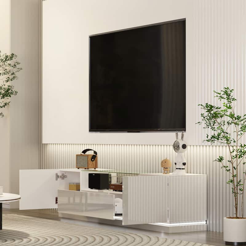 TV Stand Media Console Glass Table High Gloss LED Entertainment Center