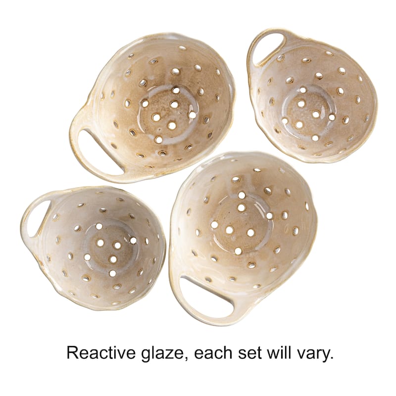 Set of 2 Cream Stoneware Colanders