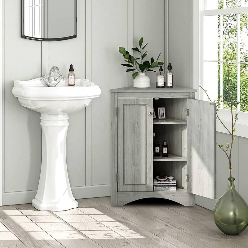 Free-Standing Corner Cabinet with 2 Doors and Adjustable Shelves - 31.5”H