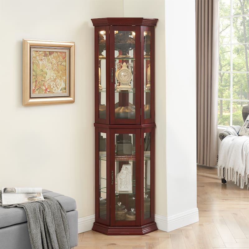 Corner Curio Cabinet with Lights - Cherry