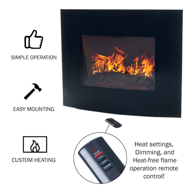 Northwest 25.5-Inch Curved Edge Wall-Mount Electric Fireplace