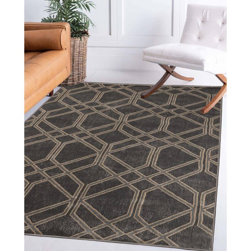 Modern Contemporary Geometric Lattice Runner or Area Rug by Superior - 8' x 10' - Black